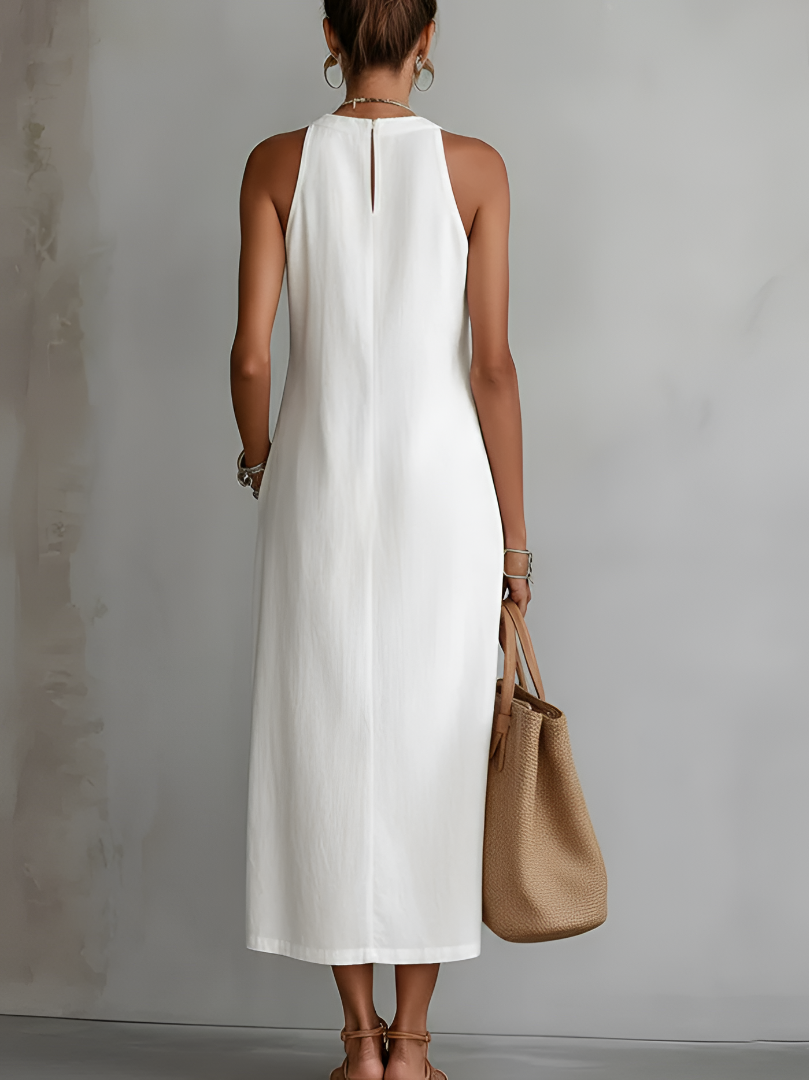 Jimena | Midi Dress Made of Linen with Mao Collar