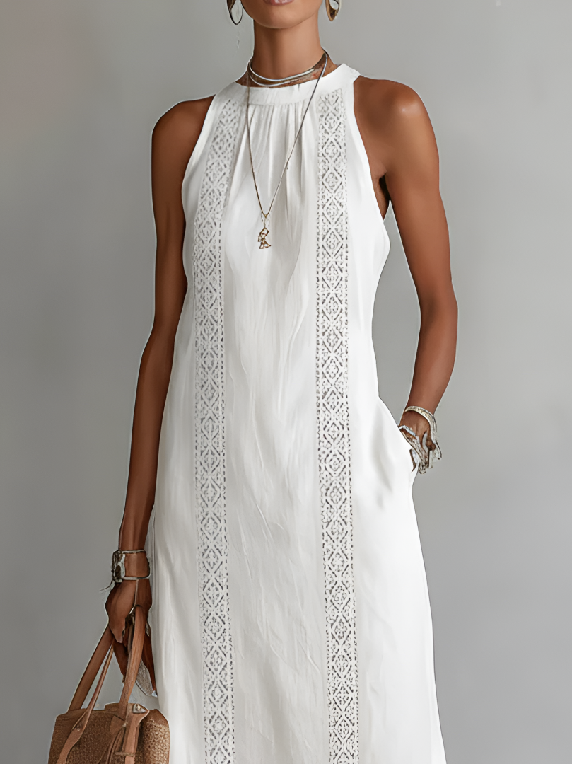 Jimena | Midi Dress Made of Linen with Mao Collar