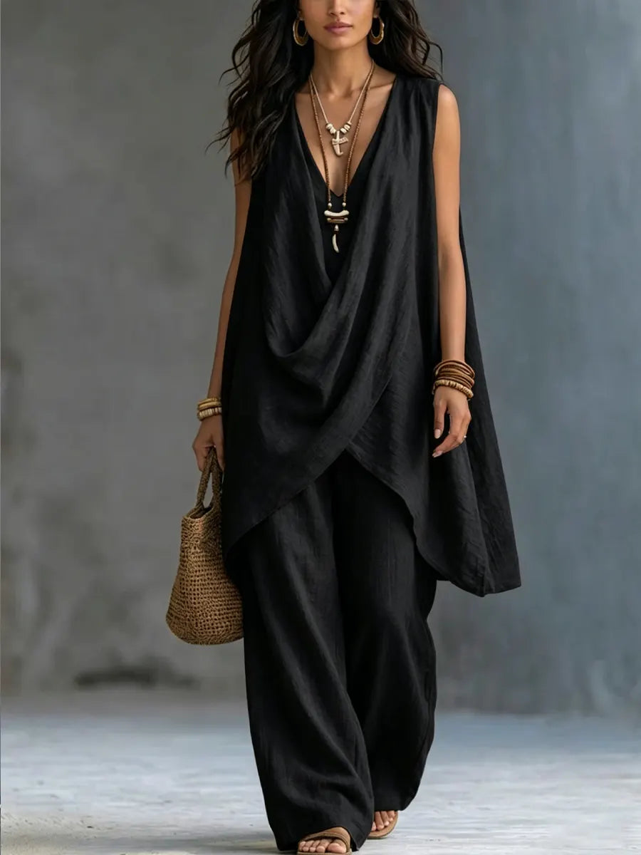 Geneva | Complete Draped Set with Wide Pants