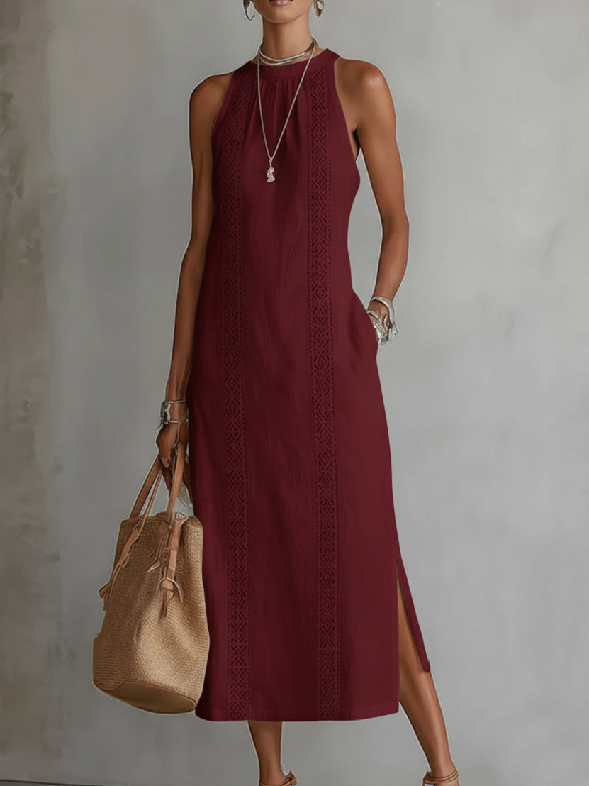 Jimena | Midi Dress Made of Linen with Mao Collar