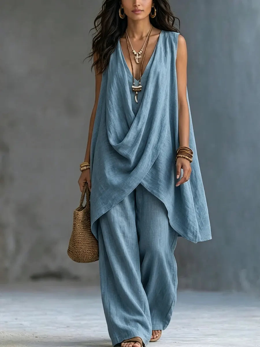 Geneva | Complete Draped Set with Wide Pants