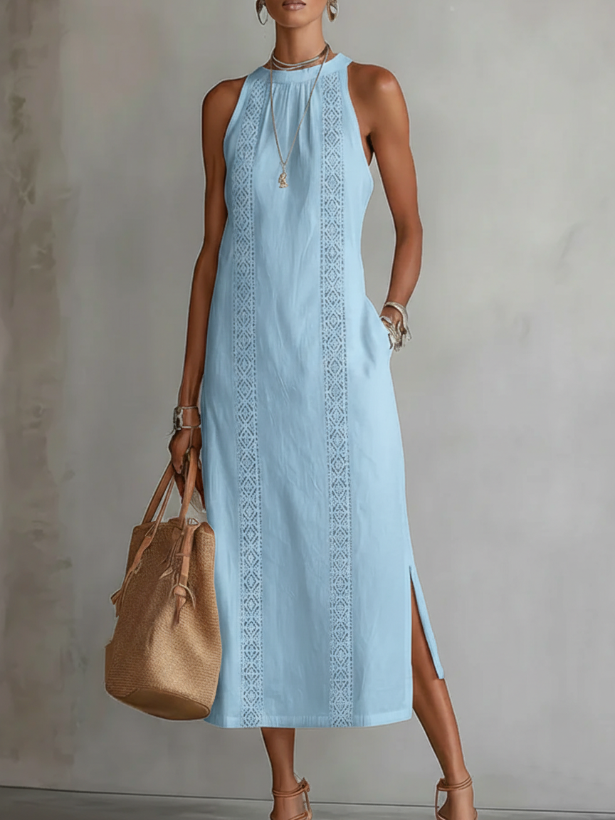 Jimena | Midi Dress Made of Linen with Mao Collar