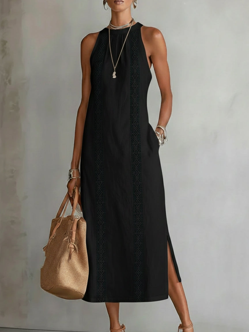 Jimena | Midi Dress Made of Linen with Mao Collar